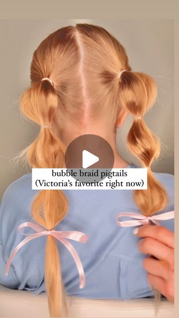 BUBBLE BRAID PIGTAILS 💗 Victoria requested this hairstyle tonight before we head out! I love this hairstyle because it’s perfect for... | Instagram Girls Pigtail Hairstyles, Pigtail Bubble Braid, Bubble Braids Pigtails, Bubble Braid Pigtails, Braid Pigtails, Bubble Braid, Clear Hair, Pigtail Braids, Pigtail Hairstyles