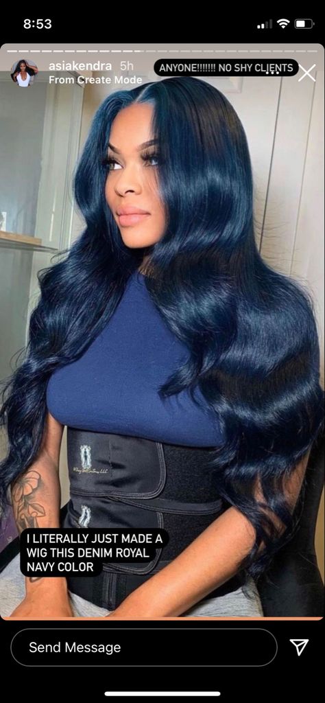 Navy Blue Wigs For Black Women, Blue Black Hair Color Black Women, Navy Blue Hair Black Women, Midnight Blue Hair On Black Women, Blue Black Hair Color, Midnight Blue Hair, Navy Blue Hair, Blue Black Hair, Dark Blue Hair