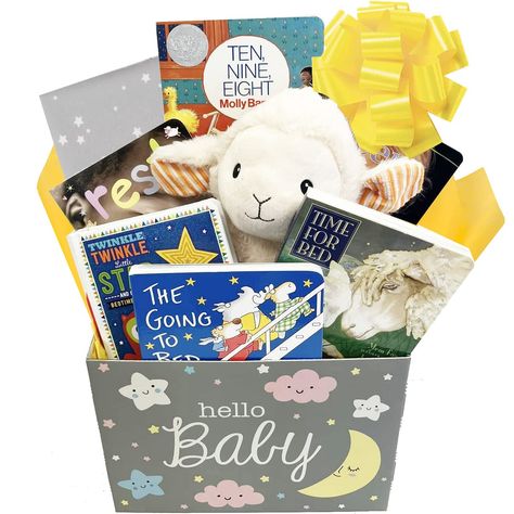 Baby Gift Basket with Books Gender Neutral Design Sweet Dreams Theme Comes Wrapped and Ready to Give by Gifts Fulfilled Gender Neutral Baby Gifts Basket, Book Gift Basket, Sleeping Babies, Newborn Gift Basket, Baby Book Gift, Time For Bed, Sweet Dreams Baby, Baby Basket, Gender Neutral Baby Gifts