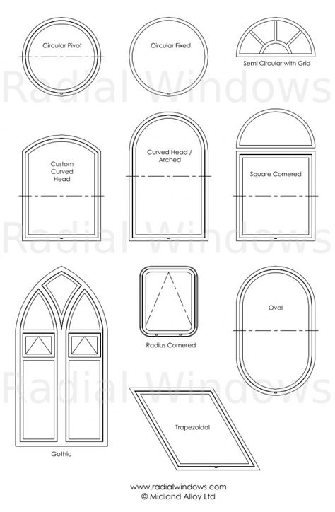 Fixed or Opening Round Windows, Arched and Semi-Circular Windows, Gothic Windows, Radius Cornered Windows, Elliptical (Oval), Trapezoidal, Round Windows. Circular Windows Architecture, Circular Window Design, Modern Arched Windows, Round Windows Ideas, Round Window Design, Radius Window, Arc Window, Rounded Windows, Circular Windows