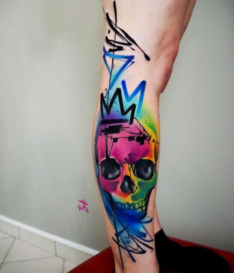 Galaxy Leg Tattoo, Graffiti Art Tattoo, Glitch Tattoo, Tattoos For Black Men, Watercolour Tattoo Men, Sketchy Tattoo, Polish Tattoos, Neon Tattoo, Trash Polka Tattoo Designs