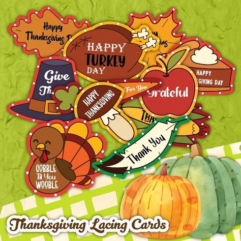 Free Thanksgiving Lacing Cards - Ice Cream n Sticky Fingers Mess Free Craft, Fun Thanksgiving Crafts, Thanksgiving Leaves, Thanksgiving Kids Table, Free Thanksgiving Printables, Thanksgiving Words, Lacing Cards, Thanksgiving Images, Happy Turkey Day