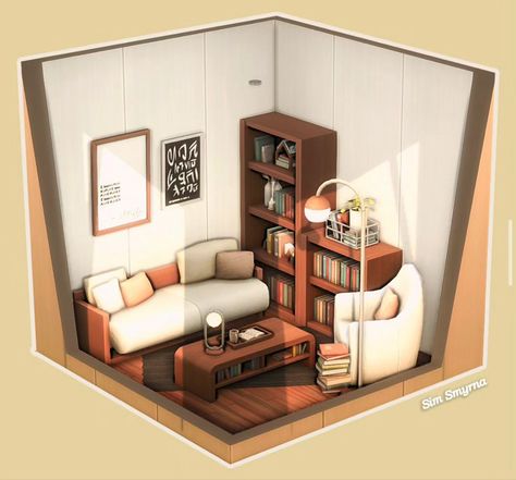 Book Nook Sims 4, Ts4 Layout, Living Room Sims 4, Sims 4 Houses Layout, Book Nook Kit, Scandinavian Room, Barbie Bedroom, Sims Builds, Sims 4 Bedroom