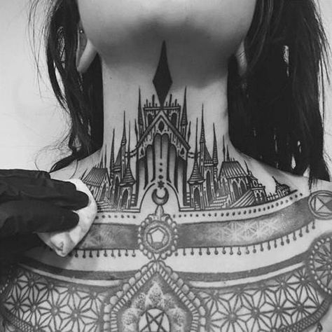 2spirit Tattoo, Chest Neck Tattoo, Wörter Tattoos, Spiritual Tattoo, Castle Tattoo, Tattoo Neck, Tattoo Dotwork, Throat Tattoo, Kunst Tattoos