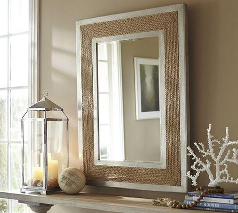 Jute Rope Mirror, Pottery Barn Mirror, Rope Mirror, Rope Frame, Handmade Mirror, Rustic Luxe, Foyer Decorating, Beach Cottage Decor, Deco Boheme