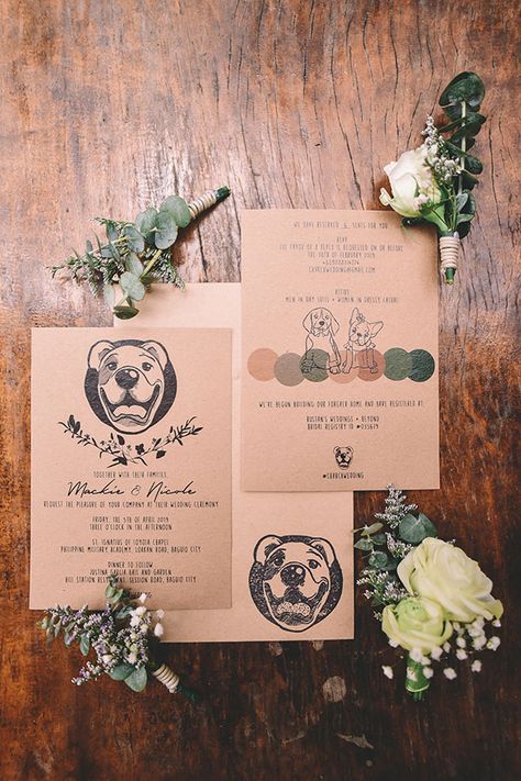 Dog Theme Wedding, Dog Wedding Invitations, Dog Incorporated In Wedding, Dog Themed Wedding, Dog Save The Date, Dog On Wedding Invitation, Save The Date Dog, Camp John Hay, Forest Cabins