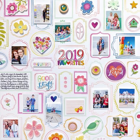 2019 Favorites Layout for Pink Paislee | Paige Taylor Evans Paige Taylor, Paige Evans, Pink Paislee, Colorful Frames, Favorite Fonts, Layout Inspiration, Paper Pads, Scrapbook Inspiration, Scrapbooking Layouts