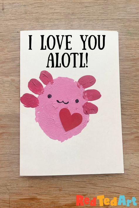 Easy Potato Print Axolotl Cards for Kids to Make - Red Ted Art - Kids Crafts