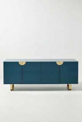 Lacquered Glinda Sideboard | Anthropologie Rumpus Room, Brushed Brass Hardware, Lacquered Sideboard, Hanging Furniture, Living Room Console, Sideboard Cabinet, New Living Room, Engineered Hardwood, Formal Dining Room