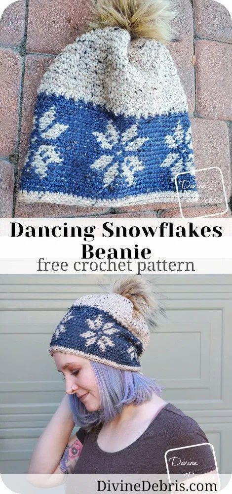 Learn how to make the Dancing Snowflakes Beanie, a mixture of tapestry and textured crochet, from a free crochet pattern by Divine Debris Crochet Snowflake Hat Free Pattern, Fair Isle Crochet Hat Free Pattern, Mosaic Crochet Beanie, Crochet Store, Textured Crochet, Crochet Headbands, Mosaic Crochet, Bonnet Crochet, Crochet Beanie Pattern