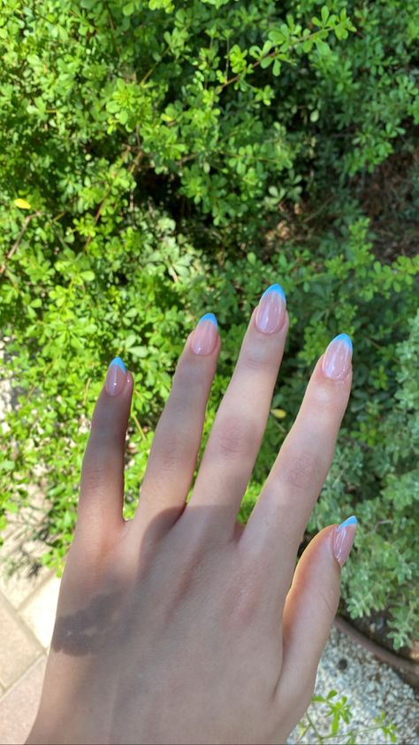 Light blue French tip nails summer 💅🏻 Aqua Blue French Tip Nails, Nails Light Blue French, Sky Blue French Tip 1.5, Light Blue French Tips, Light Blue French Tip Nails, Light Blue French Tip, Royal Blue Prom Nails, French Tip Nails Summer, Cornflower Blue Nails