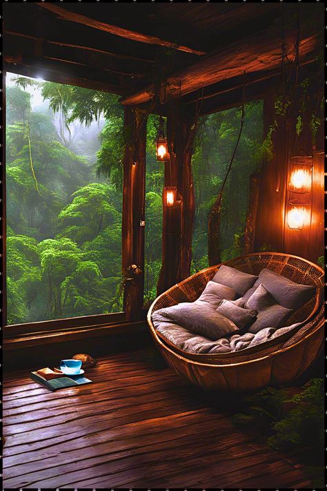 #AiArt #AiGenerated #Cozyvibes #Quietmoments #rainforest #Treehouse #Coffymoments #Rainydays House In The Rainforest, Rainforest Treehouse, Rainforest House, The Rainforest, Quiet Moments, Rainy Days, Cozy House, Tree House, Bungalow