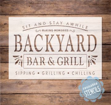 Backyard Bar And Grill, Art Of Expression, Christmas Tree Stencil, Grilling Area, Grill Sign, Backyard Signs, Tree Stencil, Pool Signs, Reusable Stencils