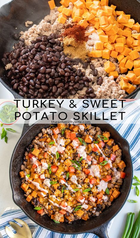 Ground Turkey And Sweet Potato, Turkey And Sweet Potato, Potato Skillet, Ground Turkey Recipes Healthy, Sweet Potato Skillet, Easy Healthy Meal Prep, Health Dinner, Ground Turkey Recipes, Health Dinner Recipes