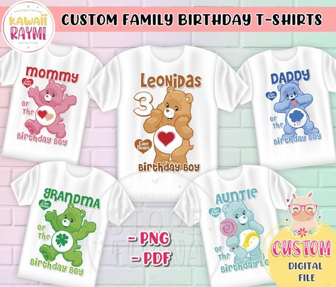 Care bears family birthday shirt- Digital design www.kawaiiraymi.com #carebears #birthdayshirt #carebearspartyprintable Bears Birthday Party, Care Bears Birthday, Family Shirt Design, Birthday Family Shirts, Care Bears Birthday Party, Care Bear Party, Care Bear Birthday, Birthday Logo, Party Bundles