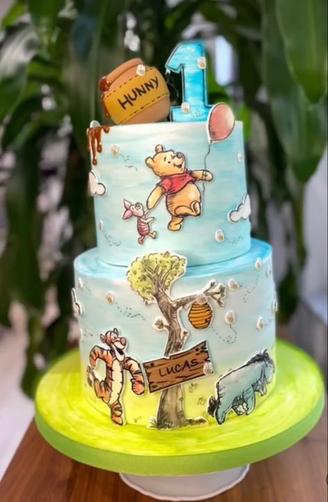 Pooh Bear First Birthday Cake, Winnie The Pooh Cake 1st Birthdays, Winnie The Pooh Cake Ideas, Pooh Bear Cake, Classic Pooh Birthday Cake, Winnie The Pooh And Friends Cake, Winnie The Pooh Cake 2 Tier, Winnie The Pooh Birthday Cake, Vini Puh Cake