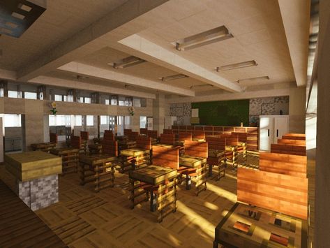 Mincraft Idea School, Minecraft Barracks Interior, Cafe Minecraft Inside, Minecraft Gas Station Interior, Minecraft Waiting Room, Minecraft Academy Build, Minecraft College Campus, Clothing Store Minecraft, Minecraft Modern Storage Room