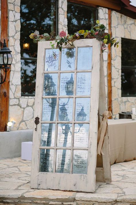 17 Unique Seating Chart Ideas for Weddings ~ we ♥ this! moncheribridals.com Old Doors Wedding, Unique Seating Chart Wedding, Wedding Table Assignments, Mirror Seating Chart, Wedding Table Seating Chart, Reception Seating Chart, Wedding Window, Unique Seating, Diy Seating