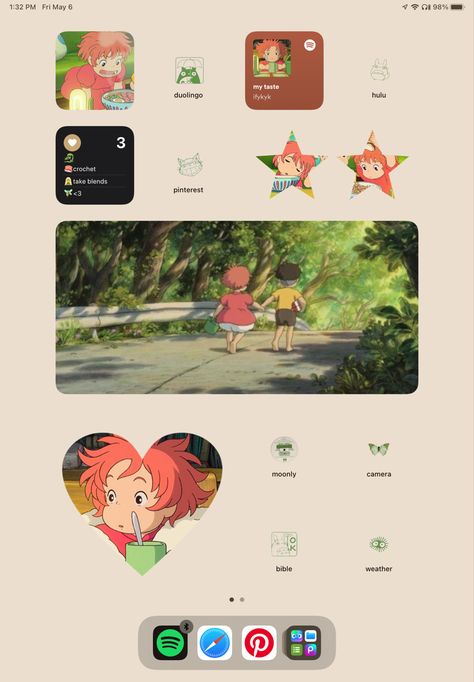 Ponyo Room, Ponyo Home Screen, Studio Ghibli Ipad Theme, Ponyo Themed Phone, Ponyo Phone Layout, Studio Ghibli Themed Phone, Ponyo Iphone Layout, Homescreen Layout Studio Ghibli, Iphone Colors