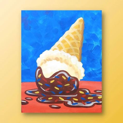 Acrylic Painting Ideas For Kids, Acrylic Painting For Kids, Ice Cream Painting, Kids Canvas Painting, Painting Ideas For Kids, Unicorn Painting, Acrylic Painting Ideas, Rainbow Painting, Simple Canvas Paintings