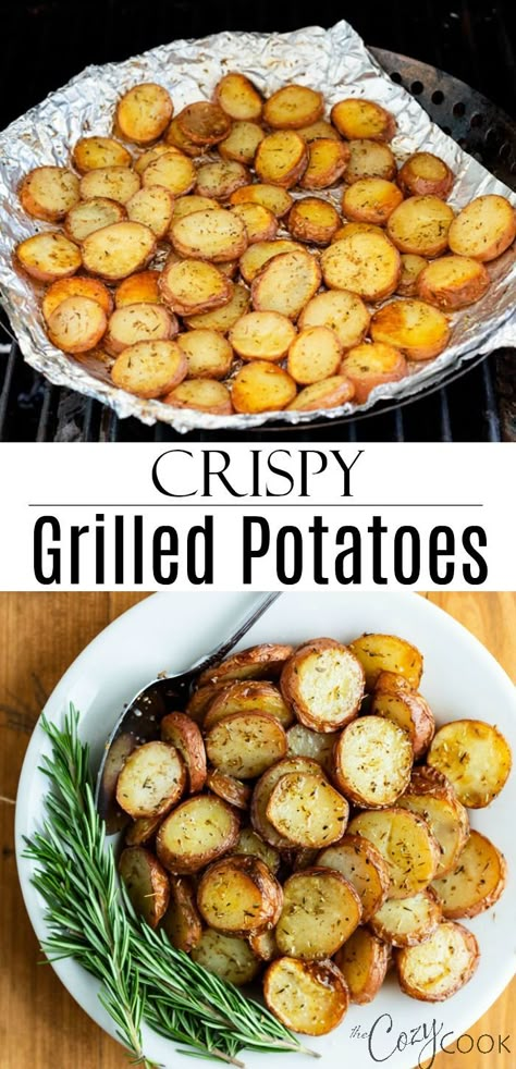 These extra-crispy potatoes are easy to cook on the grill in foil and are tossed in my grandmother’s rosemary seasoning recipe! Enjoy perfectly roasted potatoes without heating up your kitchen! #grilled #potatoes #rosemary #roasted #seasoning Rosemary Seasoning, The Cozy Cook, Cozy Cook, Rosemary Potatoes, Seasoning Recipe, Grilled Dinner, Meals Easy, Grilled Potatoes, Cook Recipes