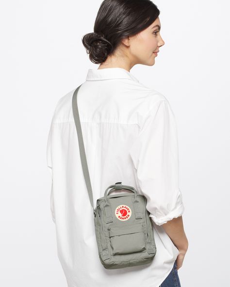 Fjallraven Kanken Sling  in Light Grey. Fjallraven Kanken Sling, Kanken Sling Bag, Kanken Sling, Fjallraven Kanken, Fjallraven Kanken Backpack, Sling Bag, Light Grey, Backpacks, Grey