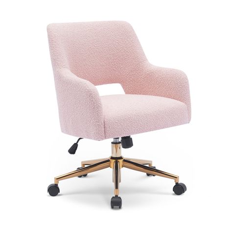 Everly Quinn Boucle Task Rolling Office Chair & Reviews | Wayfair Office Vanity, Rolling Office Chair, Mid Century Modern Office, Dusty Peach, Vanity Area, Cozy Chair, Vanity Chair, Swivel Office Chair, Chair Height