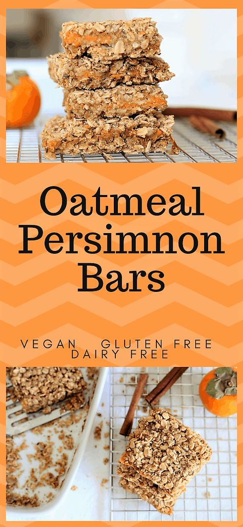 Oatmeal Persimmon Bars-juicy, delicious snack. Vegan, gluten free, df. Persimmon Salad Recipe, Persimmon Bars, Persimmons Recipes, Persimmon Cookies, Persimmon Bread, Chocolate Tea Cake, Persimmon Recipes, Cream Of Broccoli Soup, Vegan Oatmeal