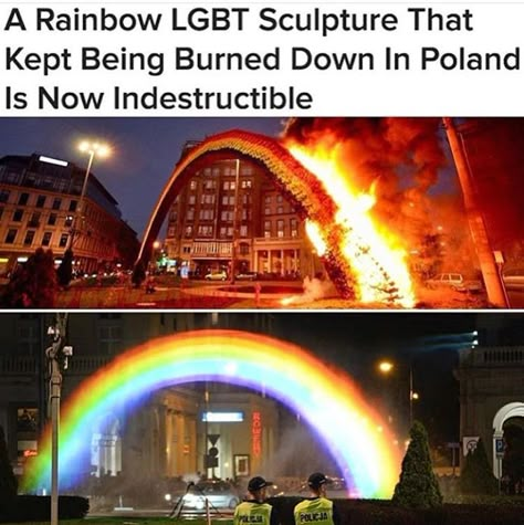 The original that had been burned was made of flowers. The new one is composed of light hitting a curtain of water at the right angle to produce a rainbow~ Your Doing Great Sweetie, Lgbtq Quotes, Relationship Red Flags, Lgbt Humor, Lgbt Memes, Lgbtq Funny, Lgbtq Stuff, Gay Memes, Lgbt Love