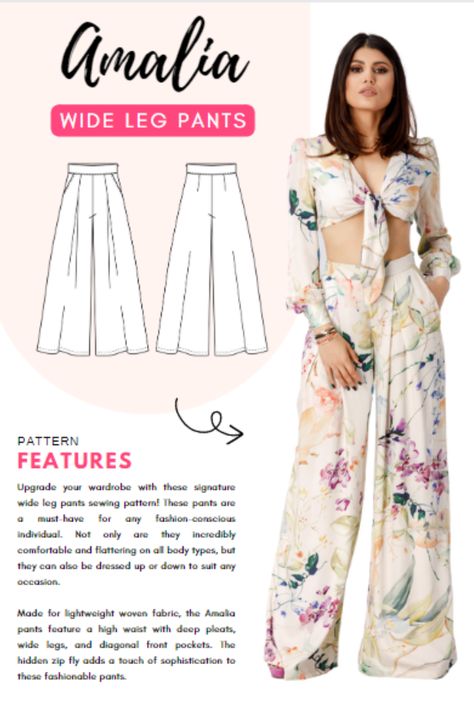 AMALIA - Wide Leg Pants Pattern Pants That Look Like A Skirt, Wide Leg Pant Pattern Free, Pant Patterns For Women, Free Pants Pattern Women, Easy Pants Sewing Pattern, Wide Leg Pants Pattern Sewing Bell Bottoms, High Waisted Pants Pattern, Persephone Pants Pattern, Wide Legged Pants Sewing Pattern