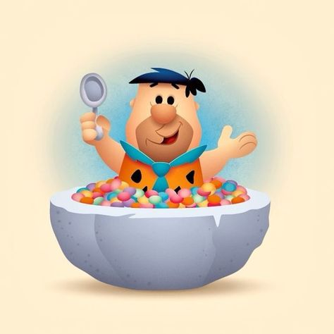 Flintstone Cartoon, Kawaii Quotes, Jerrod Maruyama, 1980 Cartoons, Fruity Pebbles Cereal, Golden Spoon, Birthday Illustration, Fruity Pebbles, Geek Art