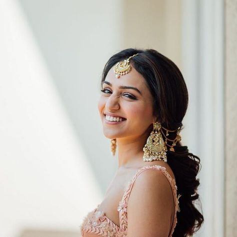 #AprilPicks: The Best Bridal Buys Of The Month! | WedMeGood Female Image, Bridal Hair Buns, Hair Indian, Ear Chain, Hair Chains, Mid Length Hair, Beauty Makeup Tips, Wedding Hair And Makeup, Indian Hairstyles