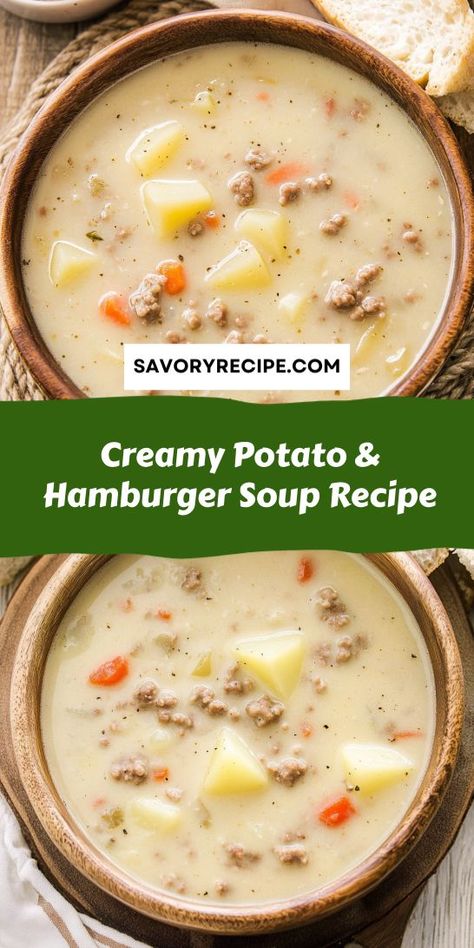 Craving something rich and satisfying? Our Creamy Potato & Hamburger Soup Recipe is a delicious way to enjoy a filling meal without the fuss. With just a few ingredients in your crockpot, dinner is served! Don’t forget to save this recipe for future family gatherings! Cheese Hamburger Soup, Hamburger Soup Recipes, Hamburger Soup Crockpot, Potato Hamburger Soup, Soup Recipes Chicken, Soup Hamburger, Hamburger Potato Soup, Hamburger Soup Recipe, Burger Ideas