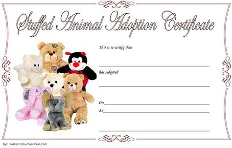 Stuffed Animal Pet Adoption Certificate Template FREE download (Version 1) in Word and PDF for all types of stuffed animals. Stuffed Animal Adoption Certificate, Stuffed Animal Adoption, Animal Adoption Certificate, Adoption Certificate Template, Dog Adoption Certificate, Pet Adoption Certificate, Adoption Papers, Birth Certificate Template, Best Anniversary Gifts