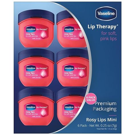 Amazon.com : Vaseline Lip Therapy Rosy Lips Mini, Pure Petroleum Jelly, Advanced Moisture, Light Rose Fragrance, Sheer Pink Tint on Lips, Mini Vaseline Petroleum Jelly, Soft Vaseline Lips (Pack of 6-0.25 Oz Ea) : Beauty & Personal Care Benefits Of Petroleum Jelly, Mini Vaseline, Vaseline Lip Therapy Rosy, Vaseline Rosy Lips, Vaseline Petroleum Jelly, Vaseline Lip Therapy, Lip Therapy, Vaseline Lip, Rosy Lips