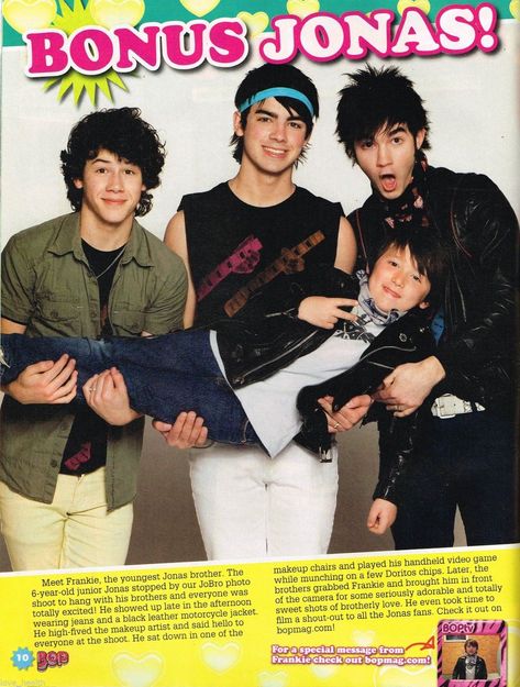 love_health : NICK - KEVIN - JOE & FRANKIE JONAS BROTHERS - 11" x 8" MAGAZINE PINUP - POSTER Jonas Brothers And Frankie, Jonas Brothers Poster, Bop Magazine, Frankie Jonas, Pinup Poster, Jonas Brother, German Boys, Camp Rock, Pin Up Posters