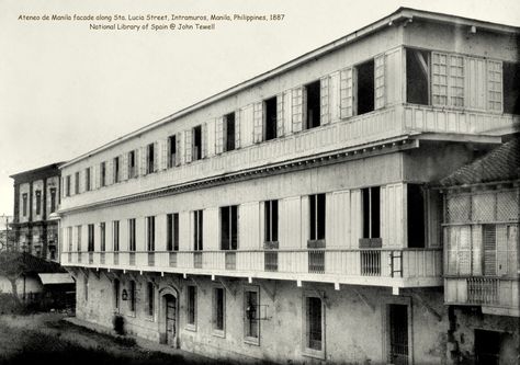 https://flic.kr/p/SdZQB5 | Ateneo de Manila facade along Sta. Lucia Street, Intramuros, Manila, Philippines, 1887 | Municipal Ateneo de Manila Album, Philippines National Library of Spain Ateneo De Manila University, Philippine Revolution, Intramuros Manila, Philippine Architecture, Fort Santiago, New Manila, Jose Rizal, Philippines Culture, Ancient Greek Architecture