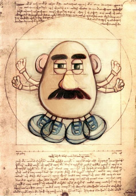 The Vitruvian Man Leonardo Da Vinci Dibujos, Da Vinci Vitruvian Man, Tiny Potato, Vitruvian Man, Mr Potato, Potato Head, Famous Artwork, Art Parody, Art Humor