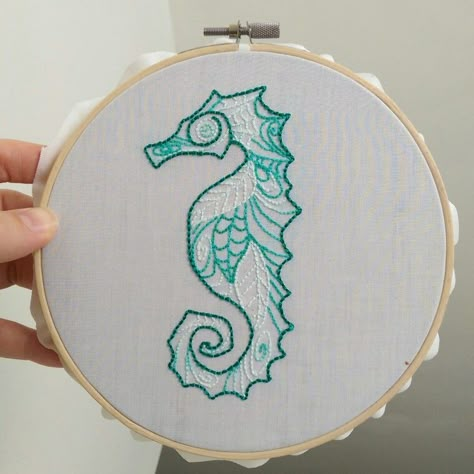 Sea Horse Embroidery, Sea Creature Embroidery, Embroidery Seahorse, Seahorse Embroidery, Embroidered Seahorse, Seashells Embroidery Designs, Mermaid Embroidery Designs, Diy Embroidery Shirt, Towel Embroidery Designs