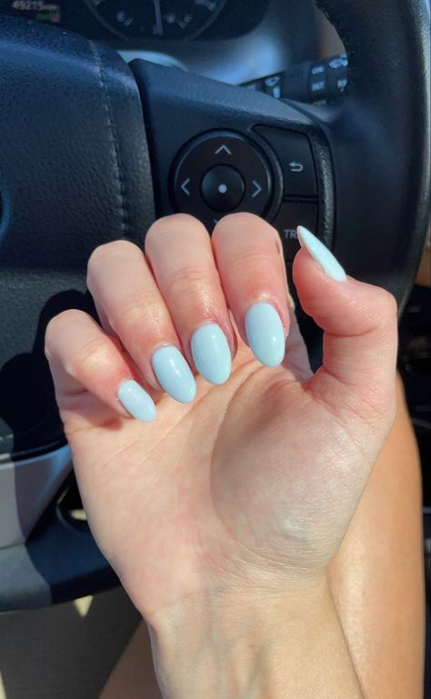 Solid Colour Nails Summer, Plain Colour Nails Summer, Blue Plain Nails, Nails Solid Color Summer, Blue Plain Nails Acrylic, Cute Basic Blue Nails, Plain Spring Nails, Pale Blue Gel Nails Short, Light Blue Nails Plain