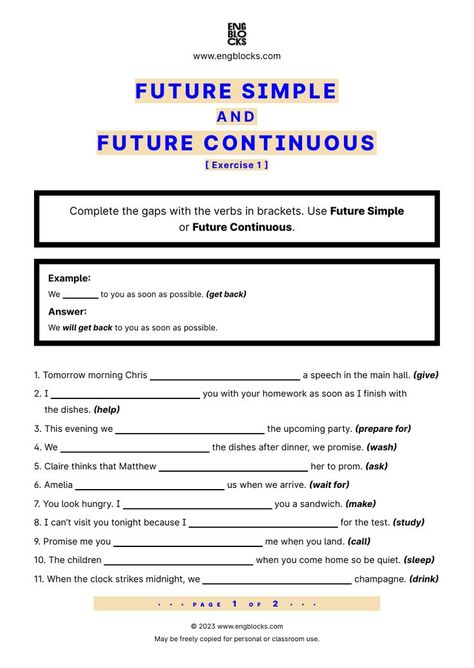 #english #futurecontinuous #futuresimple #englishtenses #futurecontinuousansfuturesimple #englishgrammar #esl #eslworksheet #engblocks #eslwebsite Tense Worksheet, Tenses Exercises, Tenses Grammar, Teach English To Kids, Future Tense, Time Worksheets, English Grammar Worksheets, Grammar Worksheets, Esl Worksheets