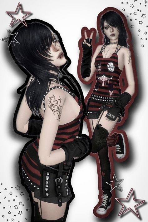 ⭑ alt sims & cc ⭑ — hair / piercings / choker / headphones / arm tat /... Sims 4 Mods Clothes Grunge, Sims 4 Juggalo Cc, Sims Emo Hair, Sims 4 Alt Cc Clothes, Alt Clothes Sims 4 Cc, Sims 4 Cc Patreon Clothes Goth, Sims Cc Scene, Emo Hair Cc Sims 4, Sims 4 Mods Clothes Goth