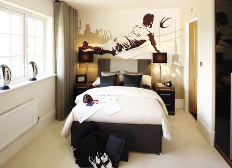 Rugby bedroom Rugby Bedroom, Football Mural, Teenager Bedroom Boy, Teen Boy Bedroom, Window Tinting, Sign Writing, Home Improvements, Teenage Bedroom, Teen Bedroom Decor