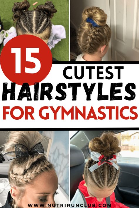 The Best Hairstyles for Gymnastics - NUTRI RUN CLUB Hair For Gymnastics Meets, Gymnastics Competition Hairstyles, Cute Gymnastics Hairstyles, Gymnastic Hairstyles For Kids, Gymnast Hairstyles, Easy Gymnastics Hairstyles, Dance Recital Hairstyles, Hairstyles For Gymnastics, Hairstyles Gymnastics