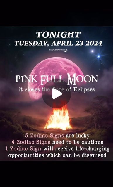 48K views · 7.3K likes | Magical Recipes Online on Instagram: "This is a powerful Pink Full Moon, closing the gate of eclipses, coinciding with the alignment of Jupiter with Uranus! 5 zodiac signs receive blessings, 4 need to be cautious 🌕 click link in bio 👉 https://www.magicalrecipesonline.com/2024/04/pink-full-moon-april-23-2024-the-gate-of-eclipses-closes.html #magicalrecipesonline #pinkfullmoon" Pink Full Moon, Moon Information, Magical Recipes, Online Food, Full Moon, Wallpaper Iphone, Zodiac Signs, Link In Bio, Gate