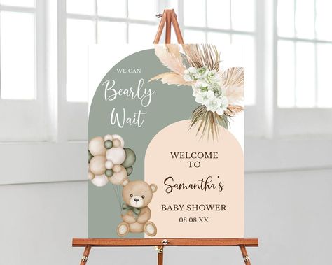 PRICES MAY VARY. Versatile custom baby shower sign that works as baby shower decorations and also as an informative sign for the guests. If you put it on your lawn, it also functions as an announcement yard sign so that people know that you are a mom-to-be. Multiple size options 4 mm corrugated plastic Weatherproof & fade-resistant Stands are not included. Before checkout, we’ll give you the option to add display accessories to your order. Get seen day after day with messages you can place and r Boy Baby Shower Centerpieces, Bear Balloon, Baby Shower Deco, We Can Bearly Wait, Green Bear, Bearly Wait, Teddy Bear Baby Shower, Shower Welcome Sign, Baby Shower Welcome Sign