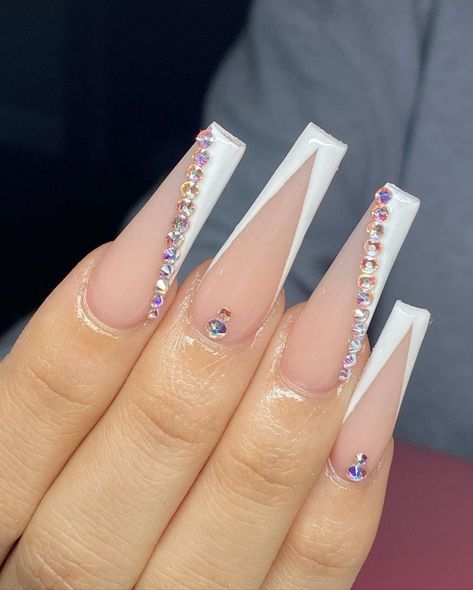 Press On Nails White, French Coffin, Long Fake Nails, Acrylic Nails Nude, Purple Acrylic Nails, Red Acrylic Nails, Nails Design With Rhinestones, French Tip Acrylic Nails, Coffin Press On Nails