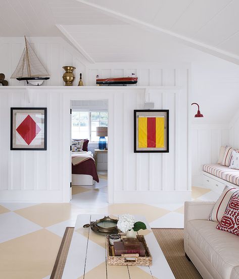 Traditional Backsplash, Secret Island, Board Batten, Built In Bed, Board And Batten Wall, Painted Floor, White Shiplap, Boat House, Design Theme