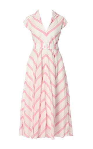 Gul Hurgel Chevron Dress Gul Hurgel, Pink Stripe Dress, Chevron Print Dresses, Stripe Midi Dress, Calf Length Dress, Collared Dress, Pink Chevron, Chevron Dress, Dresses Pink