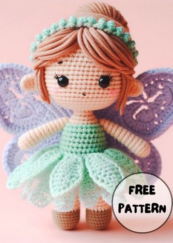 Crochet Doll In Fairy Dress Amigurumi Free Idea - Yours Crafts Fairy Doll Crochet Pattern Free, Fairy Amigurumi Pattern Free, Free Fairy Crochet Patterns, Crochet Fairy Free Pattern, Crochet Fairy Pattern Free, Fairy Crochet Pattern Free, Crochet Fairy Doll, Fairy Crochet Pattern, Crochet Toothless